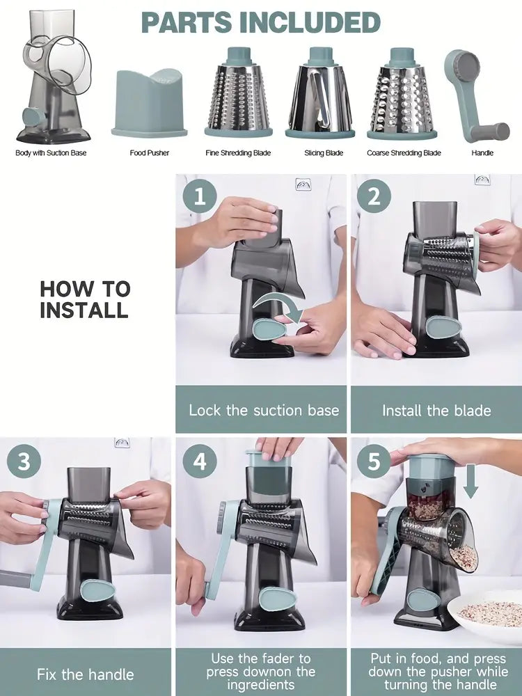 3 in 1 Rotary Cheese Grater Vegetable Slicer